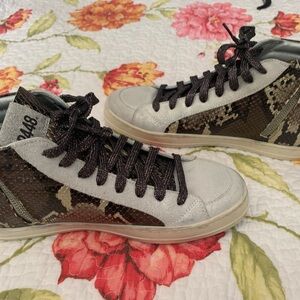 New P448 STAR Gold Brown Shimmer Python High Top Sneaker